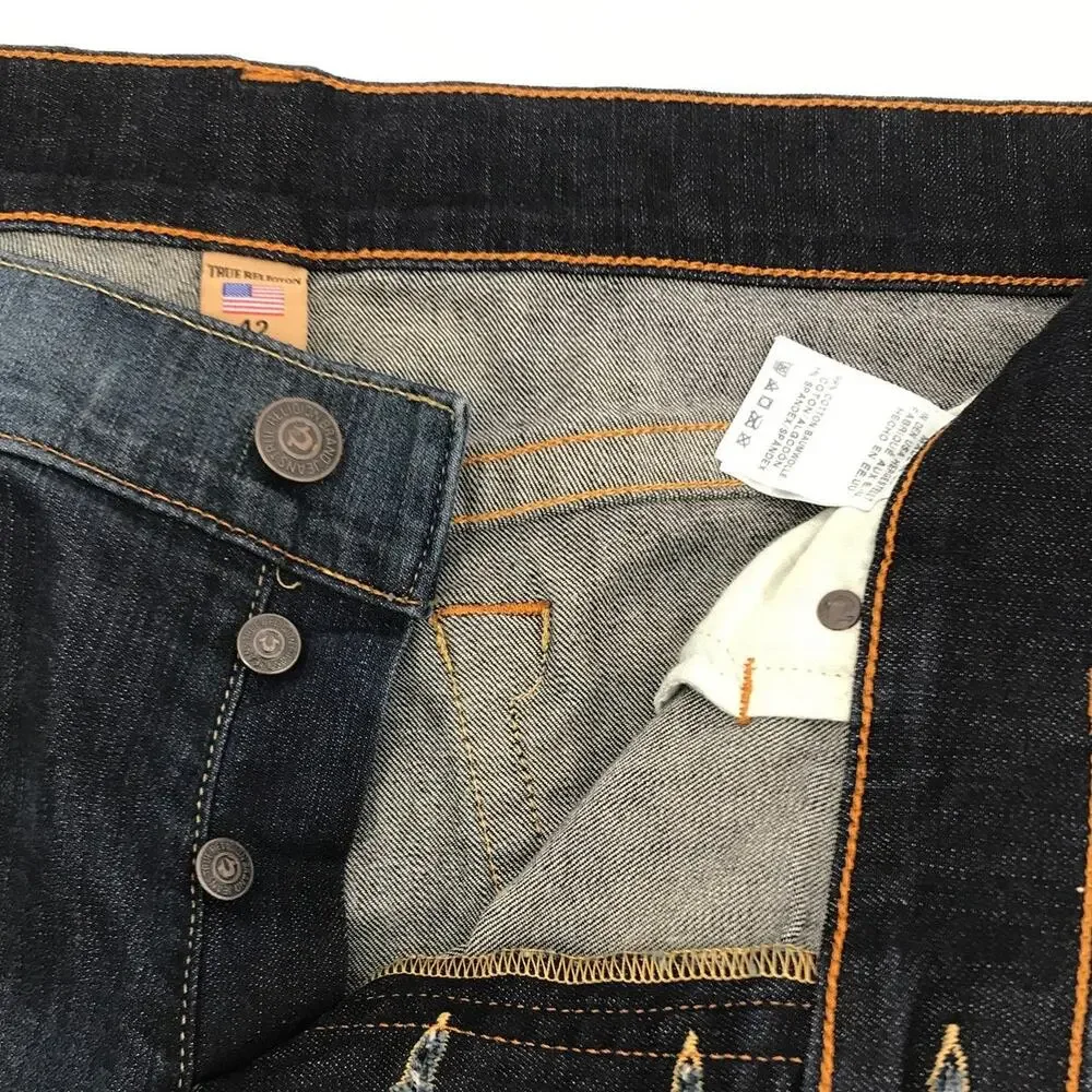 True Religion Mens Rocco Dark Wash Relaxed Skinny Button Fly Jeans 42